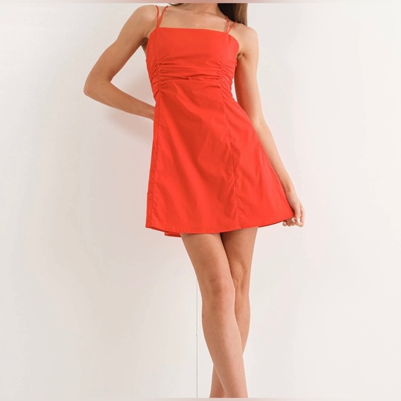 Pretty Garbage Ruched Poplin Mini Dress Red - Picture 2 of 16